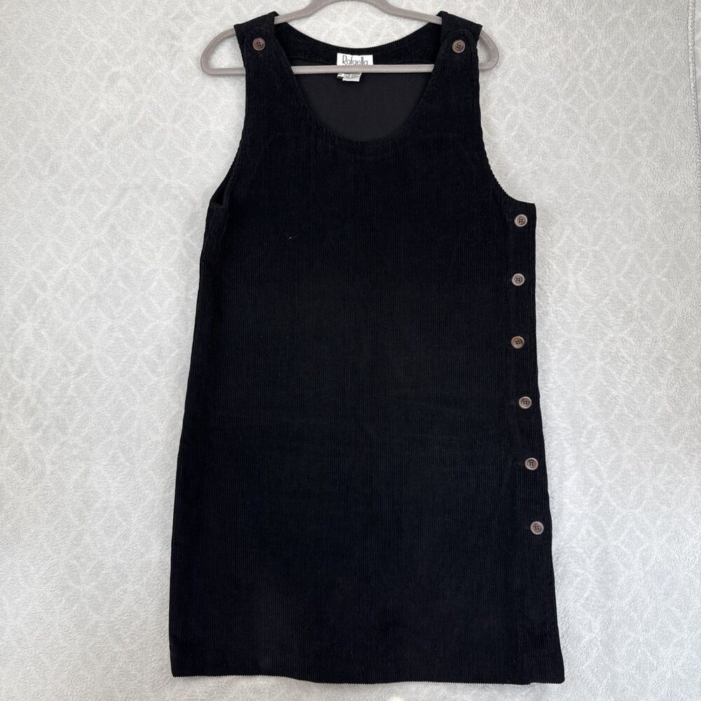 Vtg Rafaella Wale Corduroy Jumper Dress 10 Black Cotton Modest Cottagecore Fall